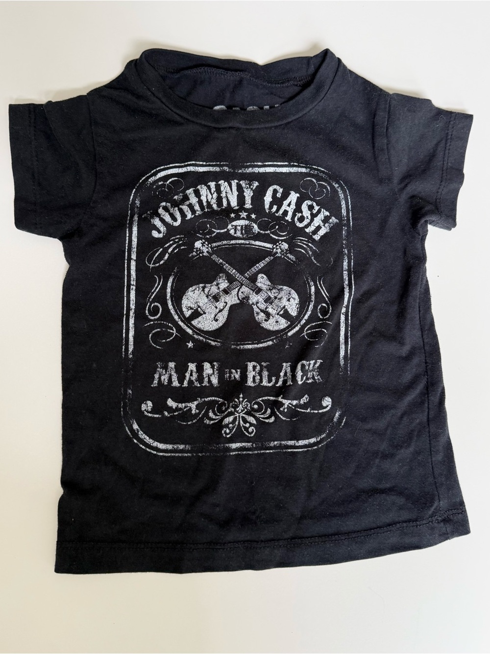 Ash Kids Black Graphic Tee with White Johnny Cash Print